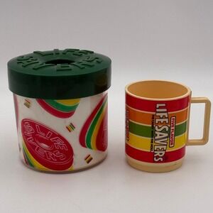 Vintage Life Savers Five Flavor Plastic Coin Bank and Mug Set Retro Collectible
